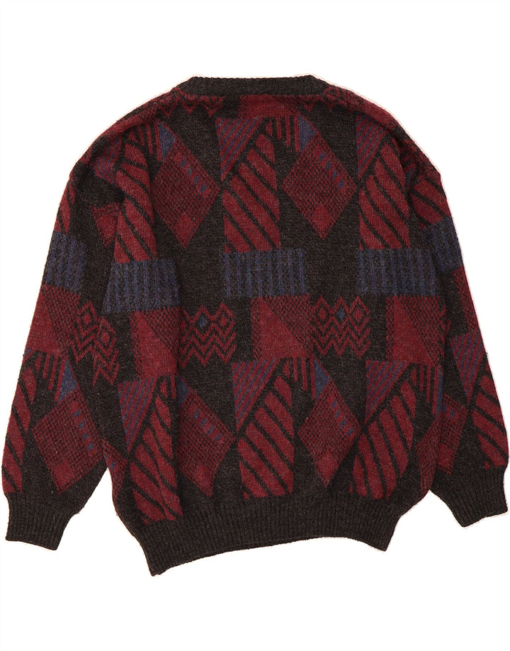 VINTAGE Mens V-Neck Jumper Sweater XL Burgundy Argyle/Diamond Vintage Vintage and Second-Hand Vintage from Messina Hembry 