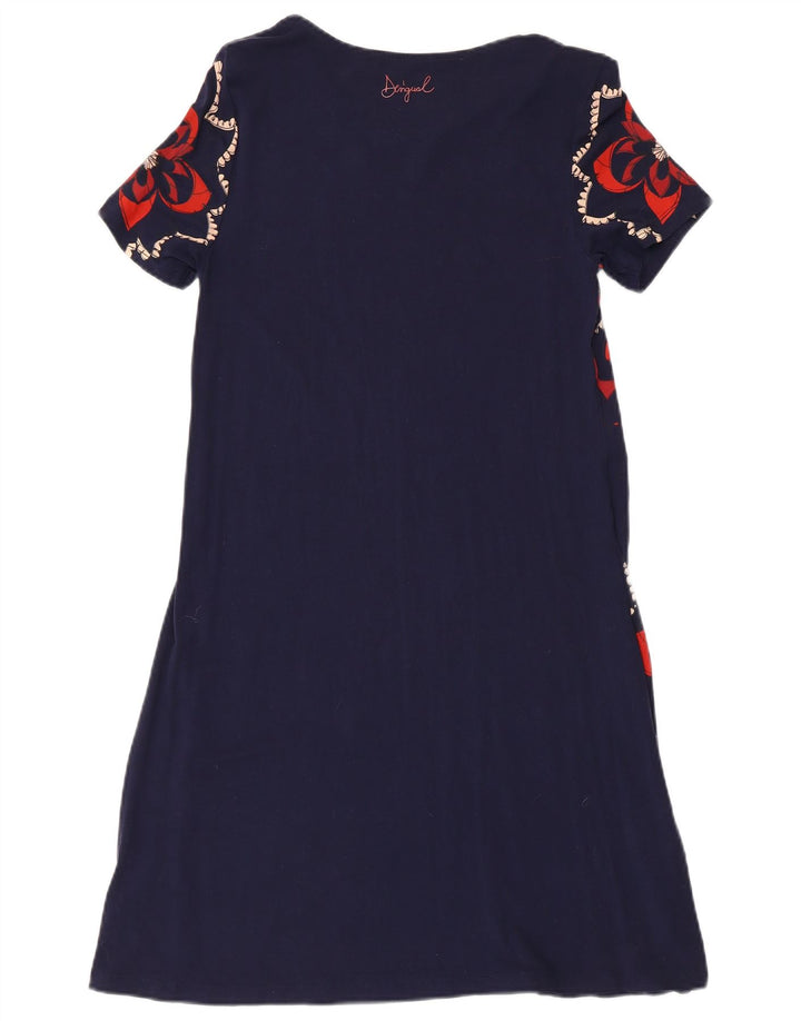 DESIGUAL Vestido feminino evasê Reino Unido 8 pequeno azul marinho floral viscose