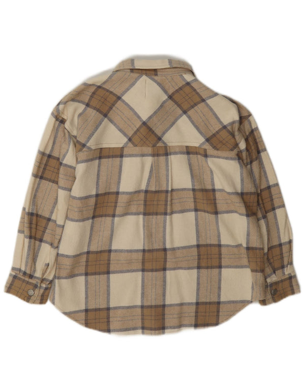 Zara Camisa feminina de flanela com overshirt 8-9 anos algodão xadrez bege