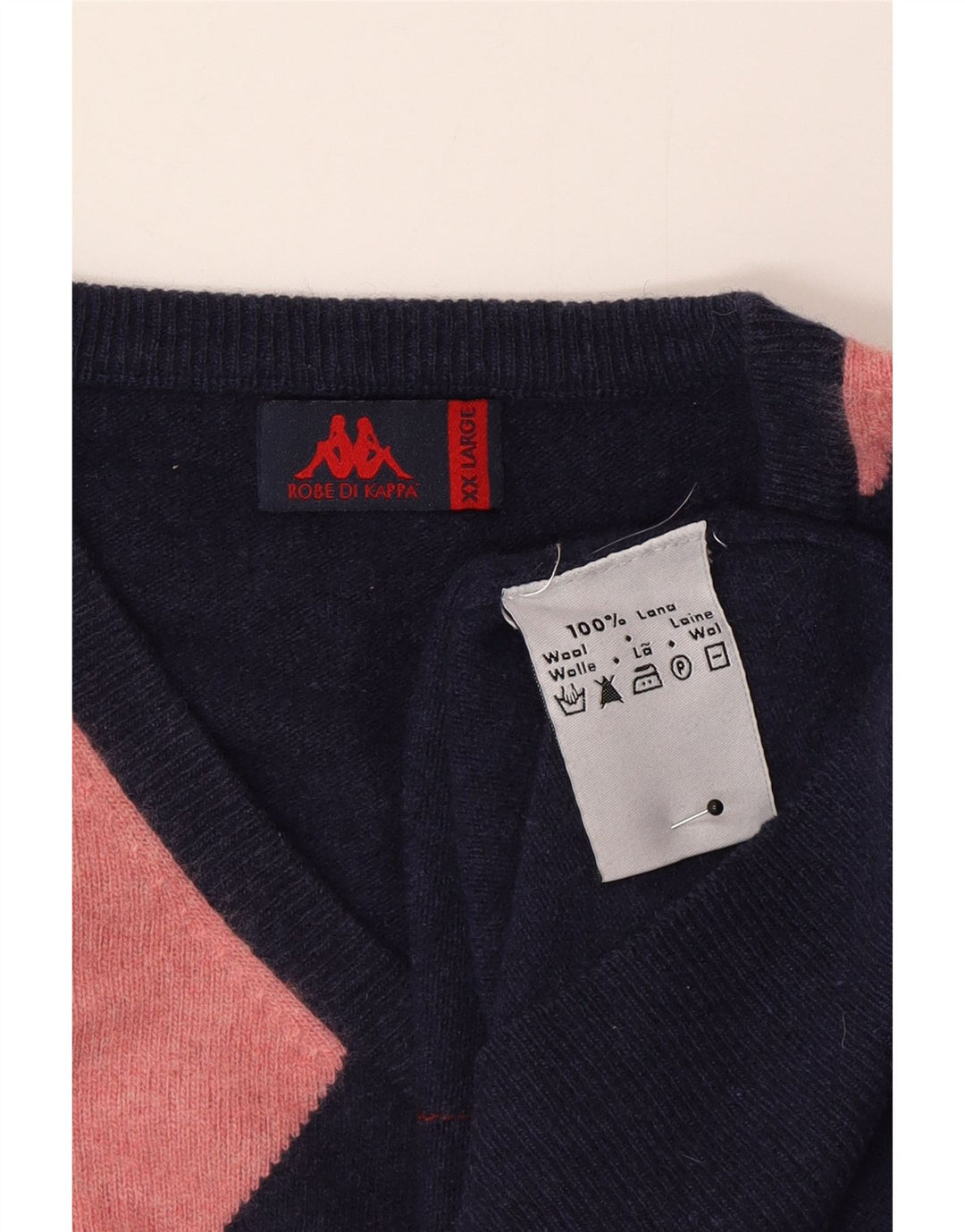 Suéter masculino Kappa com decote em V 2XL azul marinho Argyle/lã diamante
