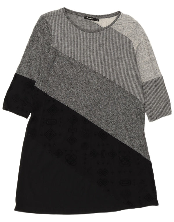 Vestido jumper feminino Desigual manga 3/4 UK 14 grande bloco cinza