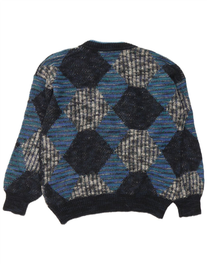 Suéter masculino vintage com decote em V IT 48 Azul Médio Argyle/Lã Diamante