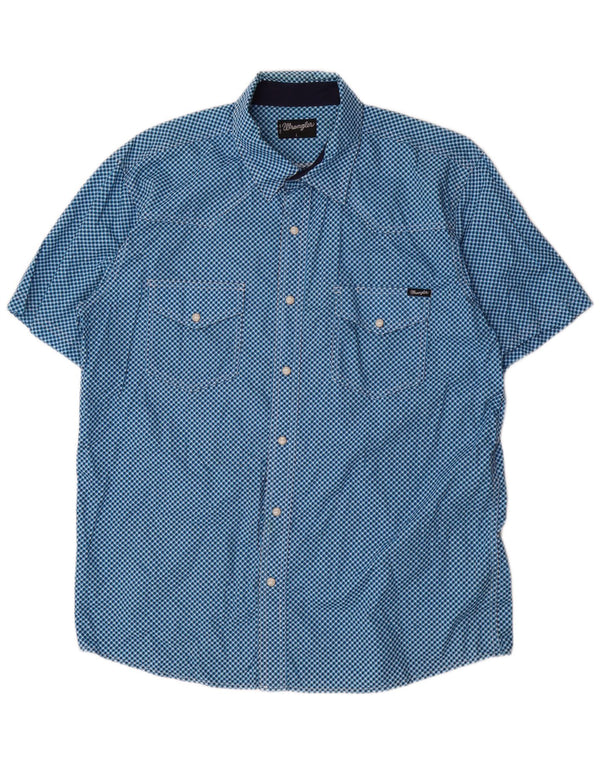 Wrangler Camisa masculina de manga curta grande algodão geométrico azul