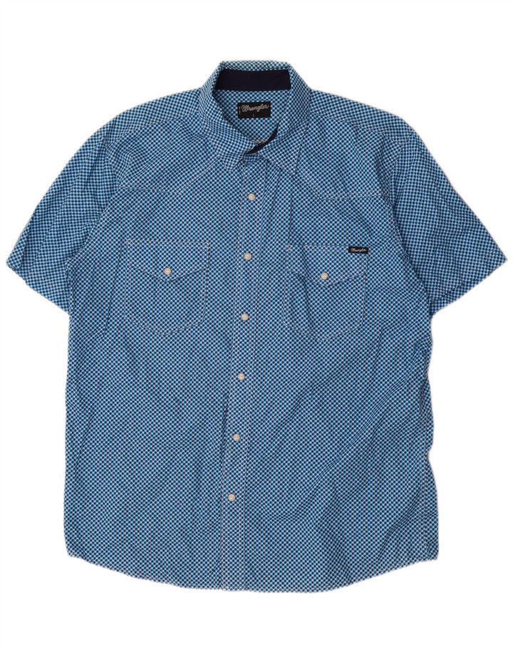 Wrangler Camisa masculina de manga curta grande algodão geométrico azul