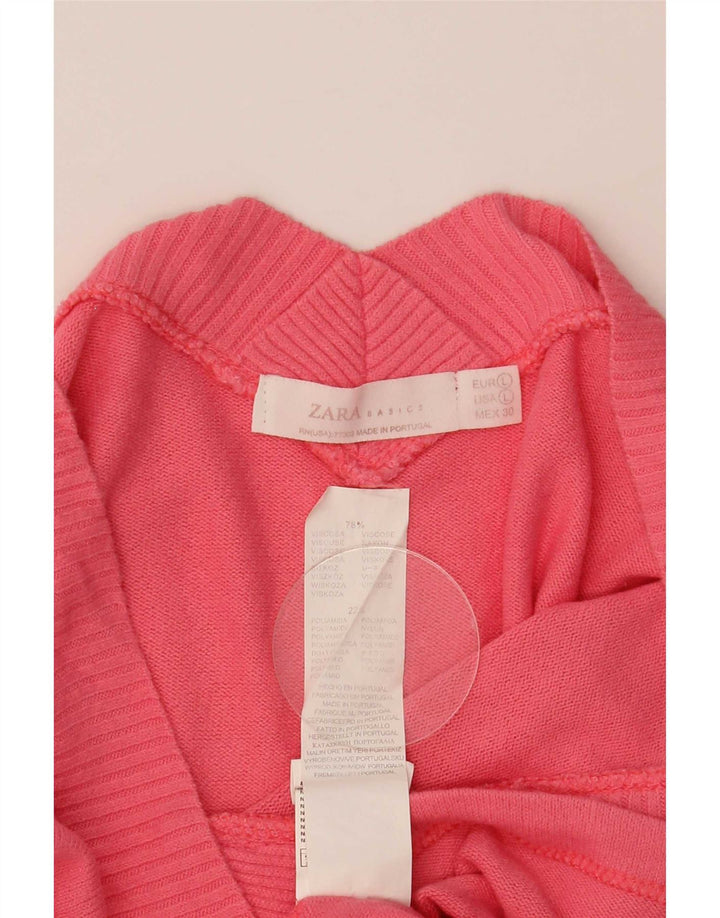 Top feminino Zara de manga comprida UK 12 grande viscose rosa