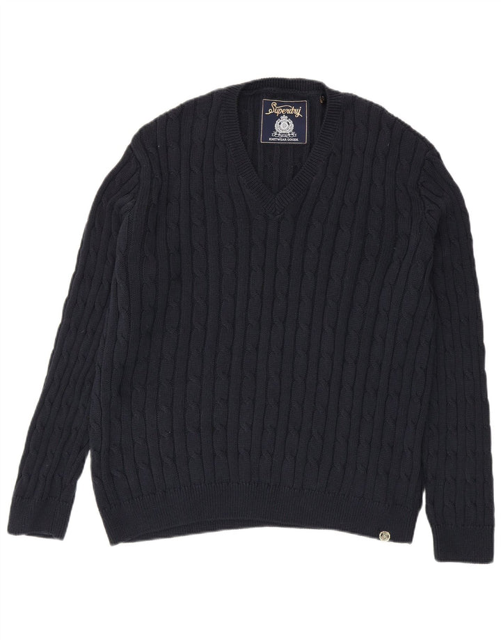 Superdry Suéter feminino superdimensionado com decote em V Reino Unido 10 pequeno azul marinho