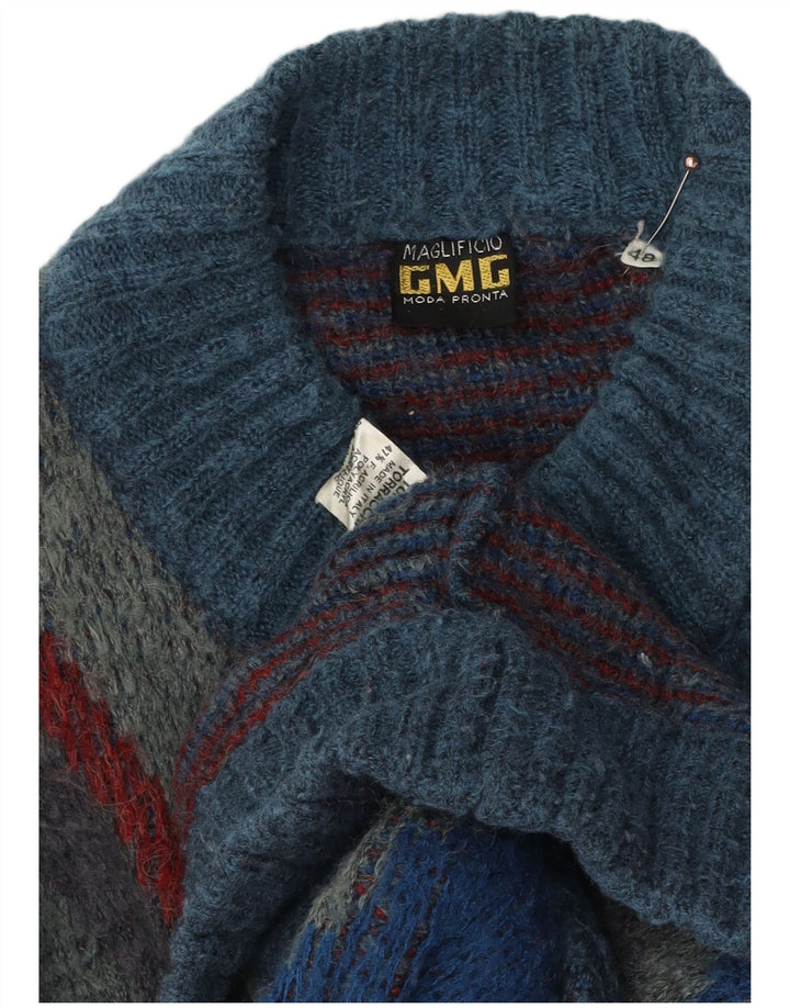 Suéter cardigã masculino Maglificio IT 48 acrílico geométrico azul médio