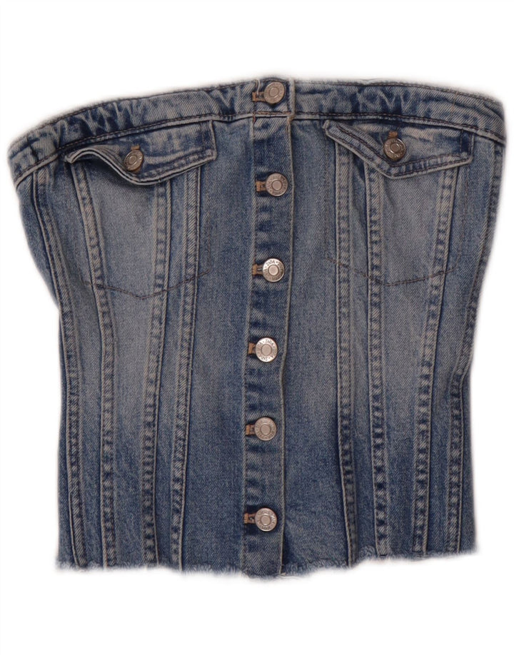 Top espartilho jeans sem alças feminino Zara Reino Unido 8 algodão azul pequeno