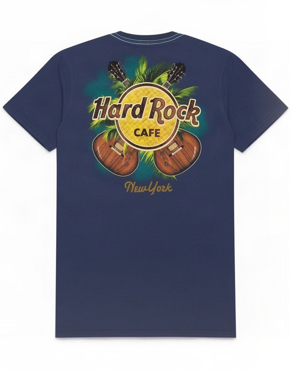 Hard Rock Cafe Mens Camiseta gráfica de Nova York Top pequeno algodão azul marinho