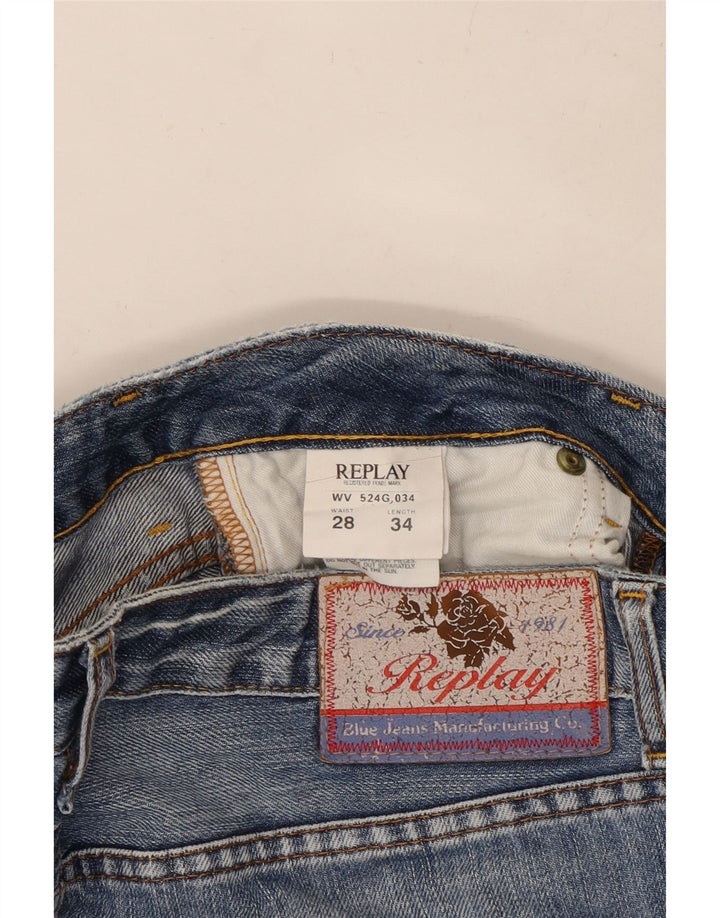 Jeans retos femininos REPLAY W28 L30 algodão azul