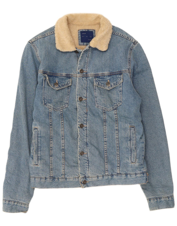 Jaqueta jeans Zara masculina Sherpa UK 40 grande algodão azul