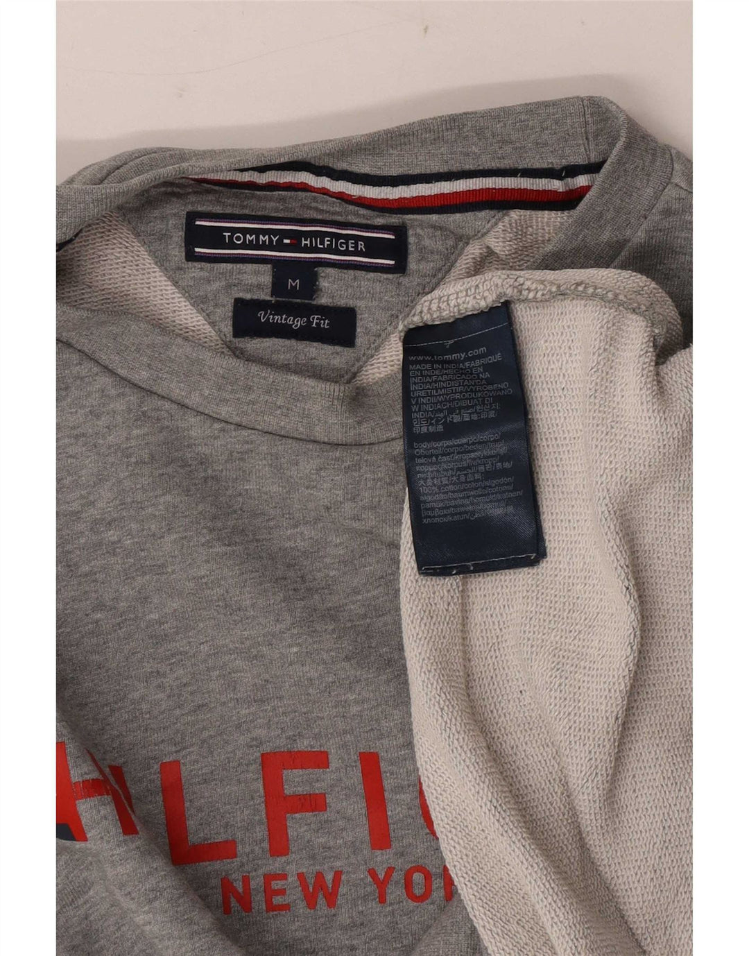Tommy Hilfiger masculino vintage fit moletom jumper médio cinza manchado