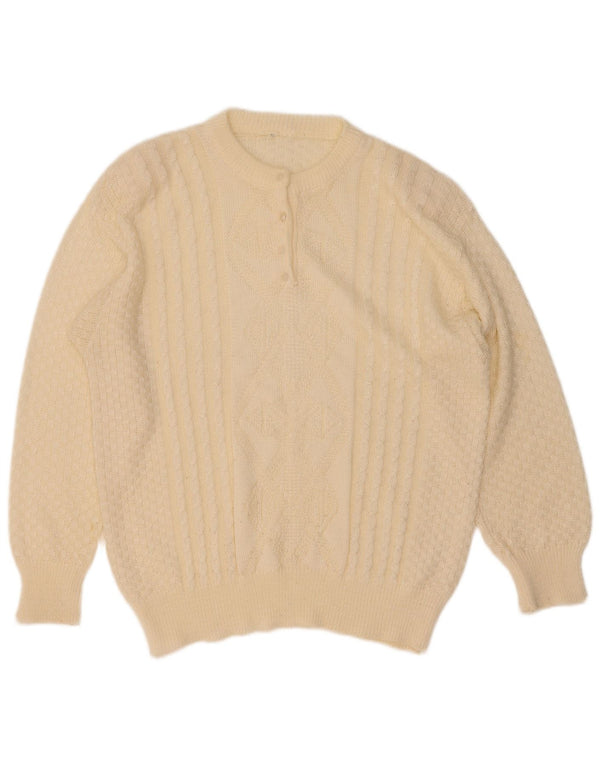 Suéter feminino vintage com gola redonda e botão UK 16 grande off white