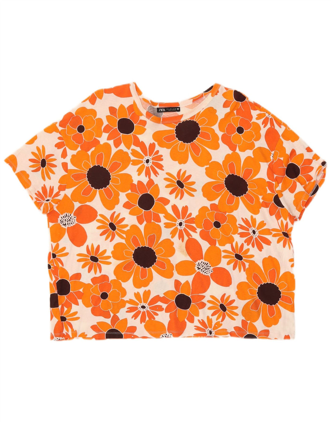 Camiseta feminina ZARA UK 16 grande laranja floral