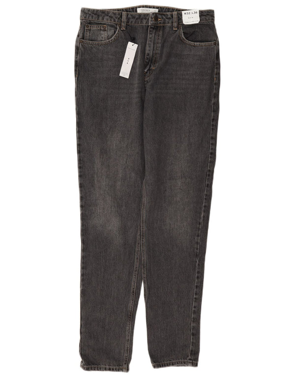 Topshop feminino mom tapered jeans UK 14 grande W32 L36 algodão cinza