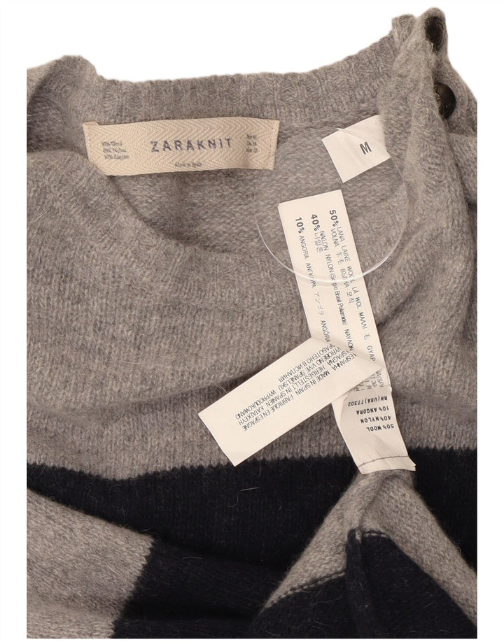 Vestido jumper feminino Zara Reino Unido 12 lã listrada cinza médio
