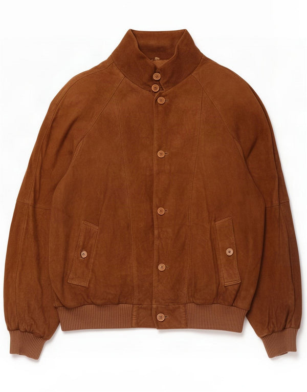 Vintage Mens Suede Bomber Jacket UK 38 Couro Marrom Médio