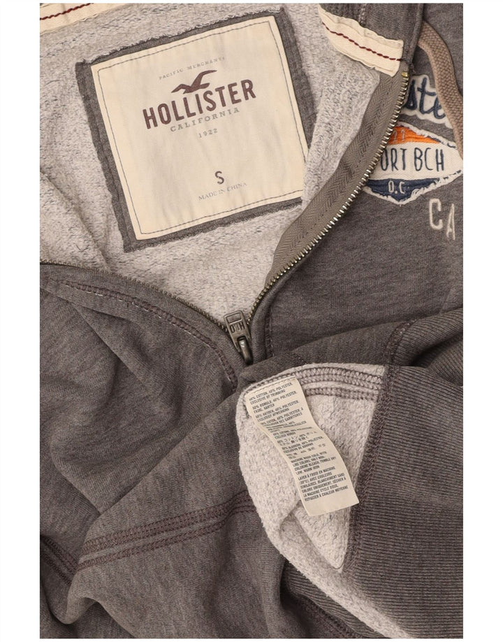 Suéter feminino com capuz e zíper gráfico HOLLISTER Reino Unido 10 algodão cinza pequeno