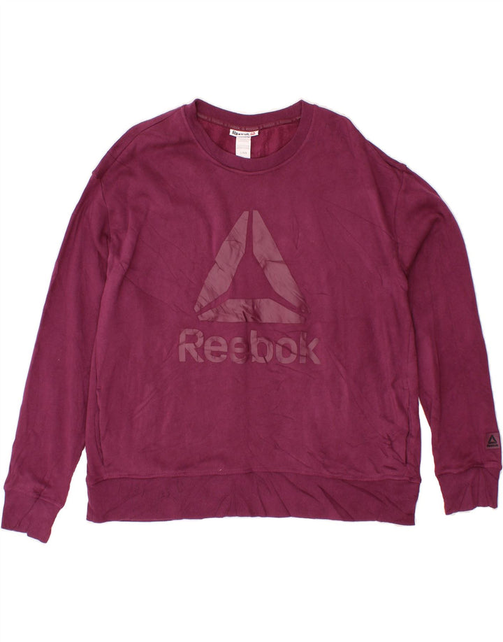 REEBOK Womens Graphic Sweatshirt Jumper UK 16 Large Purple Cotton Vintage Reebok and Second-Hand Reebok from Messina Hembry 