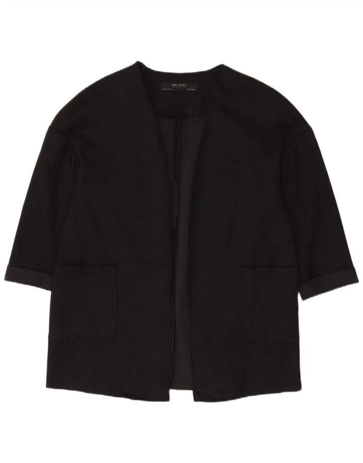 ZARA Jaqueta blazer feminina oversized manga 3/4 aberta Reino Unido 10 pequena preta