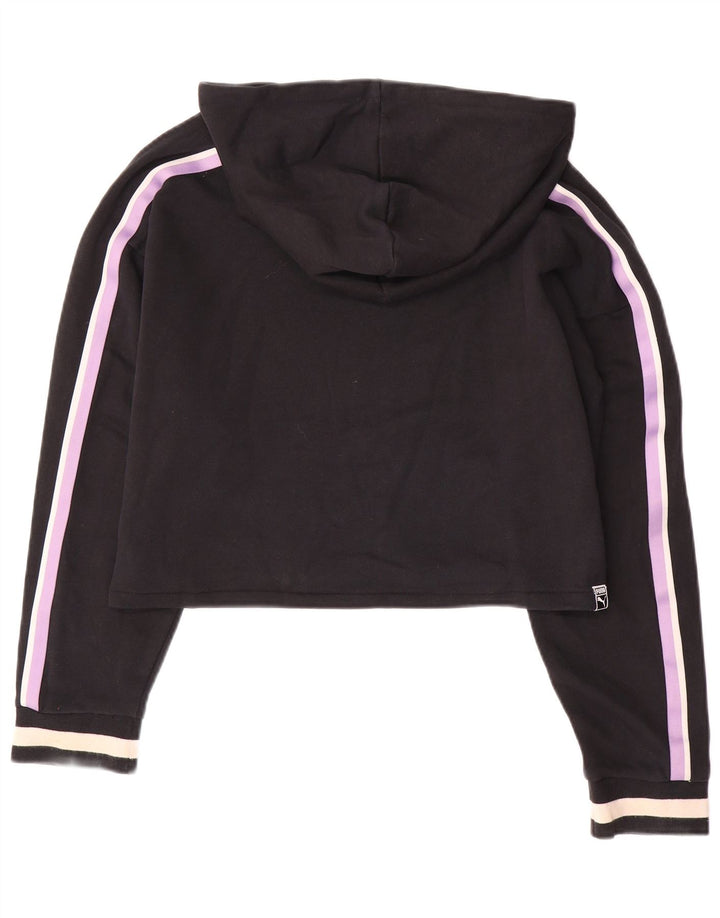 PUMA feminino oversized crop moletom com capuz UK 12 médio preto colorblock