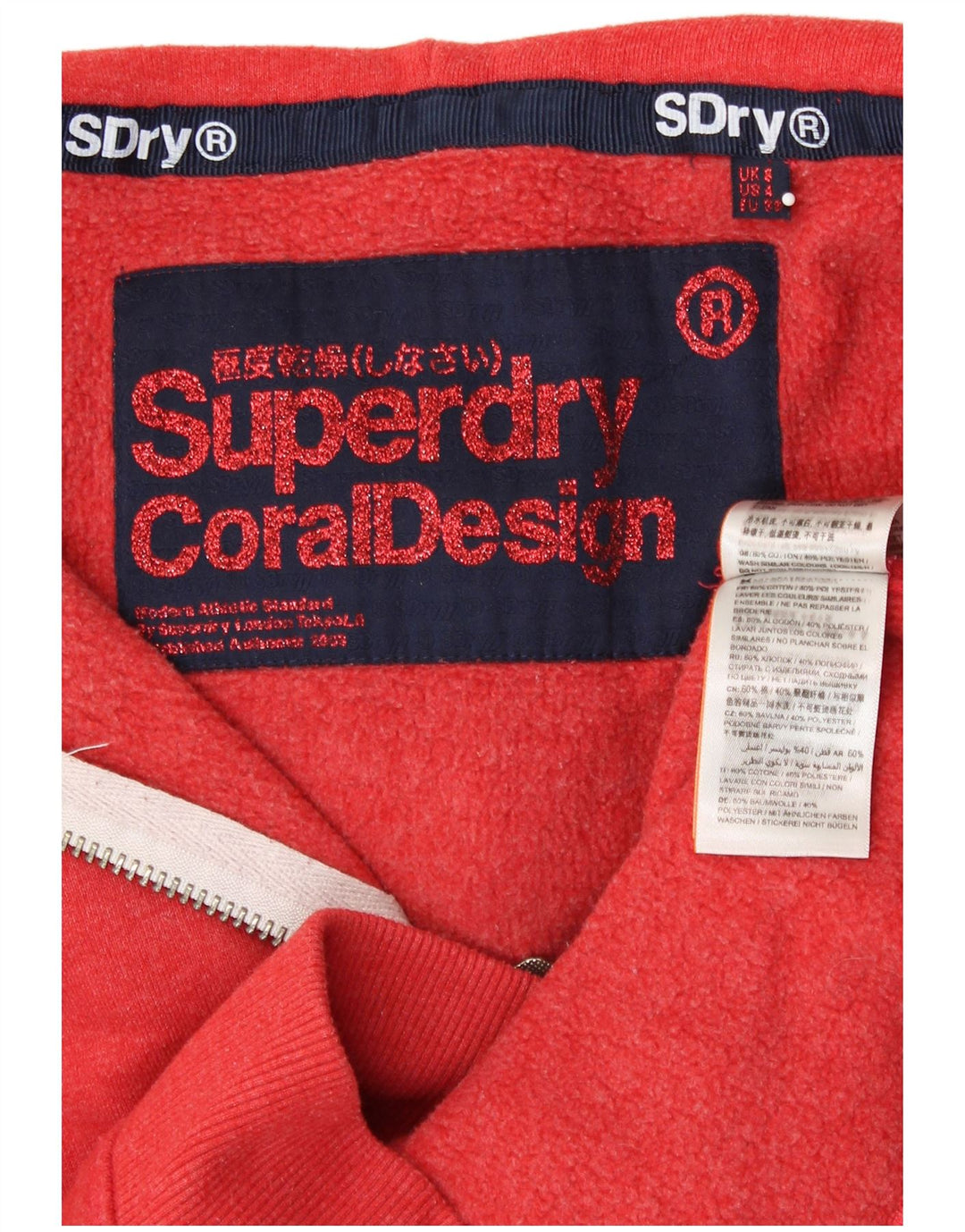 Suéter feminino SUPERDRY com capuz e zíper gráfico Reino Unido 8 pequeno algodão laranja