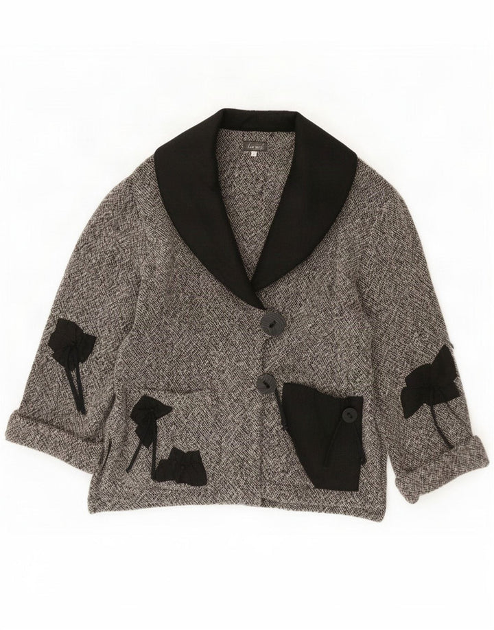 Jaqueta blazer feminina vintage de 2 botões UK 14 lã colorblock cinza médio