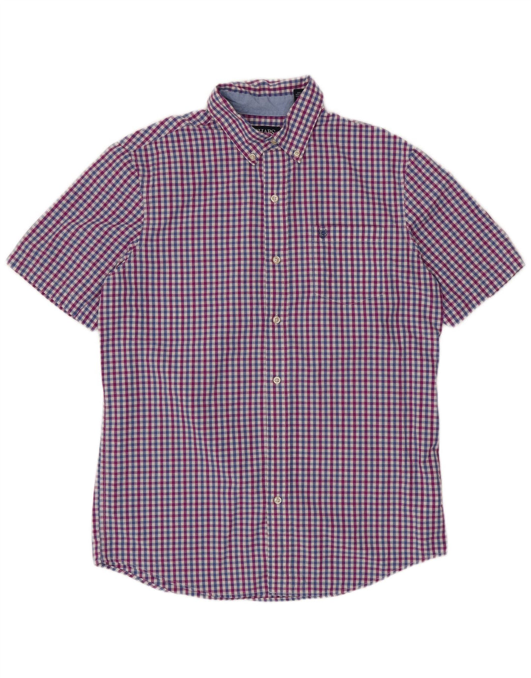 Camisa masculina de manga curta CHAPS Easy Care de algodão guingão azul médio