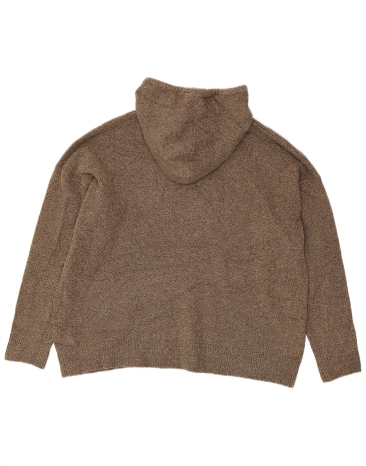Zara Suéter feminino com capuz grande e grande, Reino Unido 14, médio, marrom, poliéster