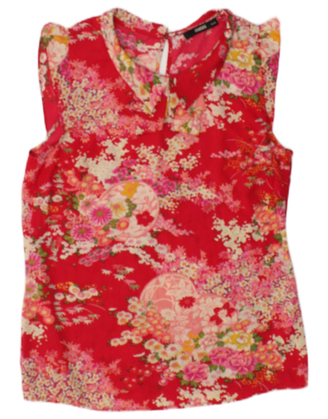Blusa feminina sem mangas Oasis UK 10 poliéster floral vermelho pequeno