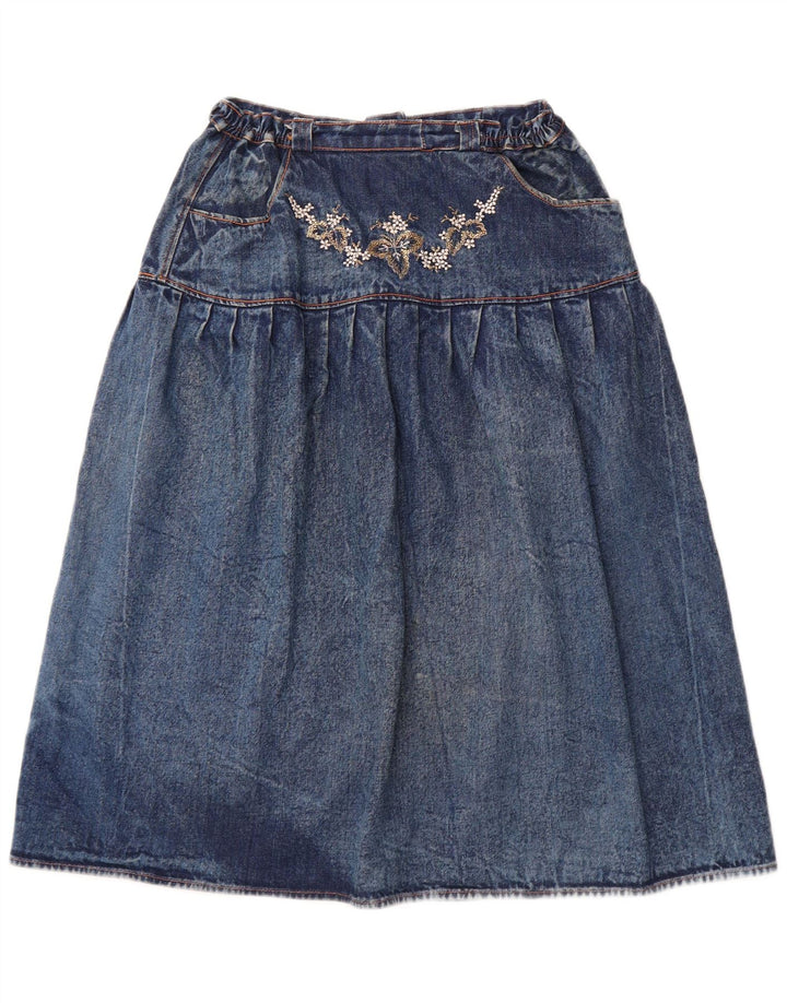 Saia jeans feminina VINTAGE W30 bloco colorido azul médio