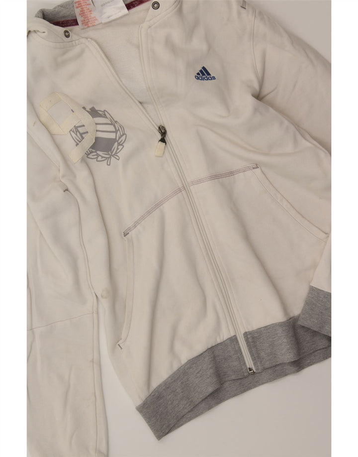ADIDAS Girls Graphic Zip Hoodie Sweater 13-14 Years White Cotton Vintage Adidas and Second-Hand Adidas from Messina Hembry 