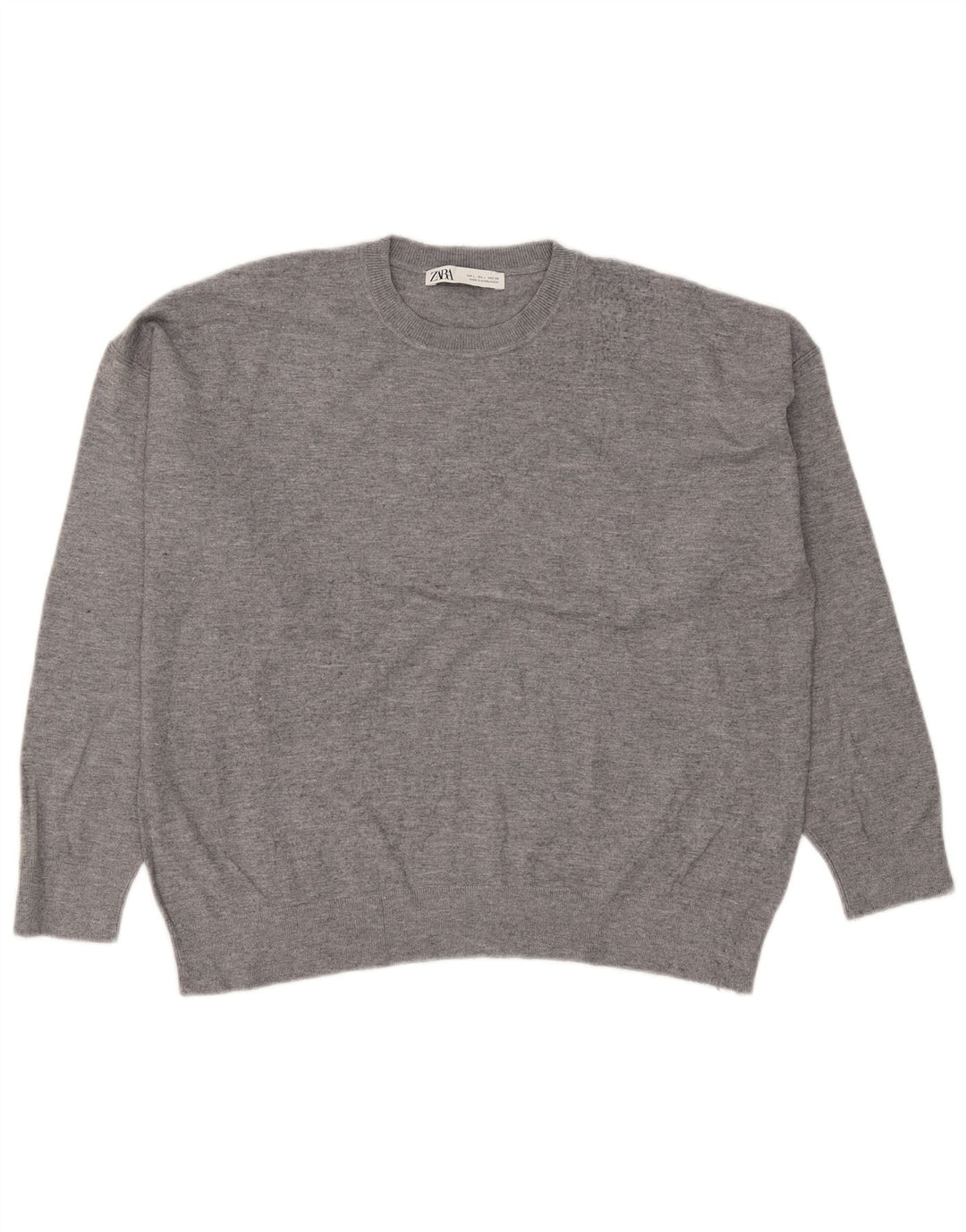 Zara Suéter feminino oversized com gola redonda Reino Unido 16 grande cinza manchado