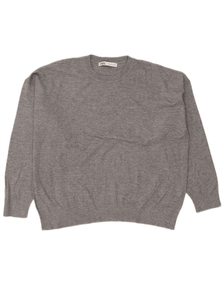Zara Suéter feminino oversized com gola redonda Reino Unido 16 grande cinza manchado