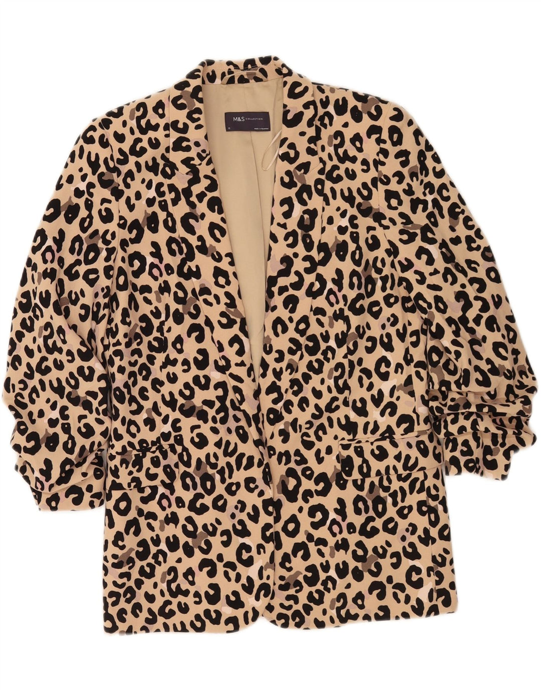 Jaqueta blazer feminina Marks & Spencer grande manga 3/4 Reino Unido 10 pequena bege