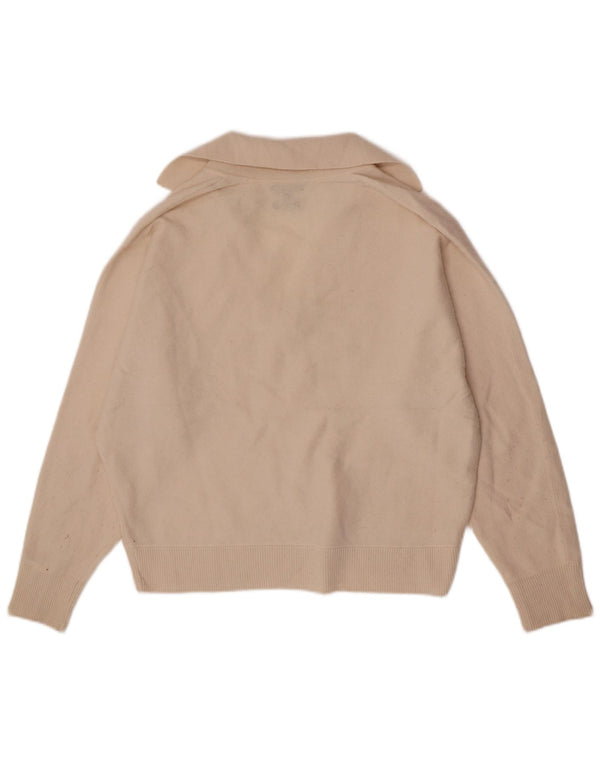 Suéter feminino Massimo Dutti com gola polo, tamanho 10, branco off white