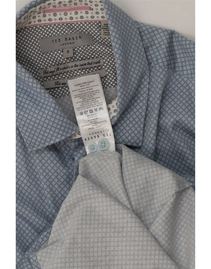 Camisa masculina Ted Baker Classic Fit tamanho 3 algodão geométrico azul médio