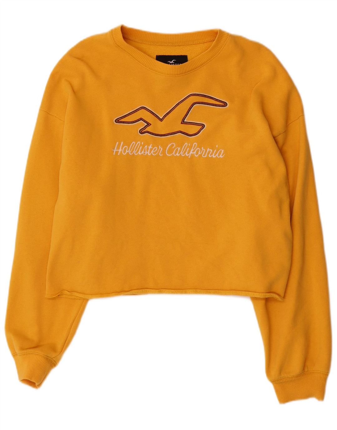 HOLLISTER moletom feminino cropped com estampa gráfica Reino Unido 14 algodão amarelo médio