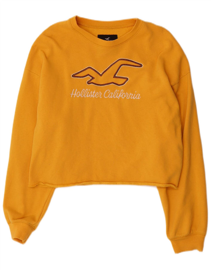 HOLLISTER moletom feminino cropped com estampa gráfica Reino Unido 14 algodão amarelo médio
