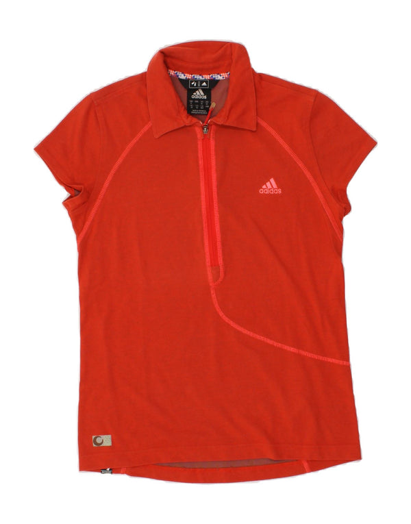 ADIDAS Womens Zip Neck Polo UK 12 Medium Red Cotton