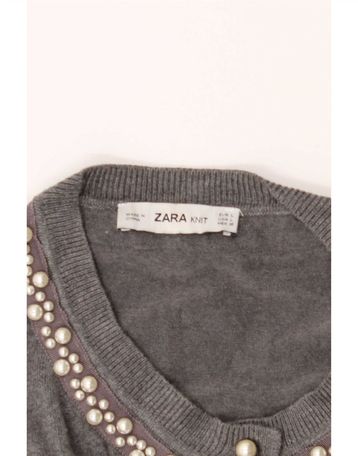 Suéter cardigã feminino Zara Reino Unido 14 grande cinza