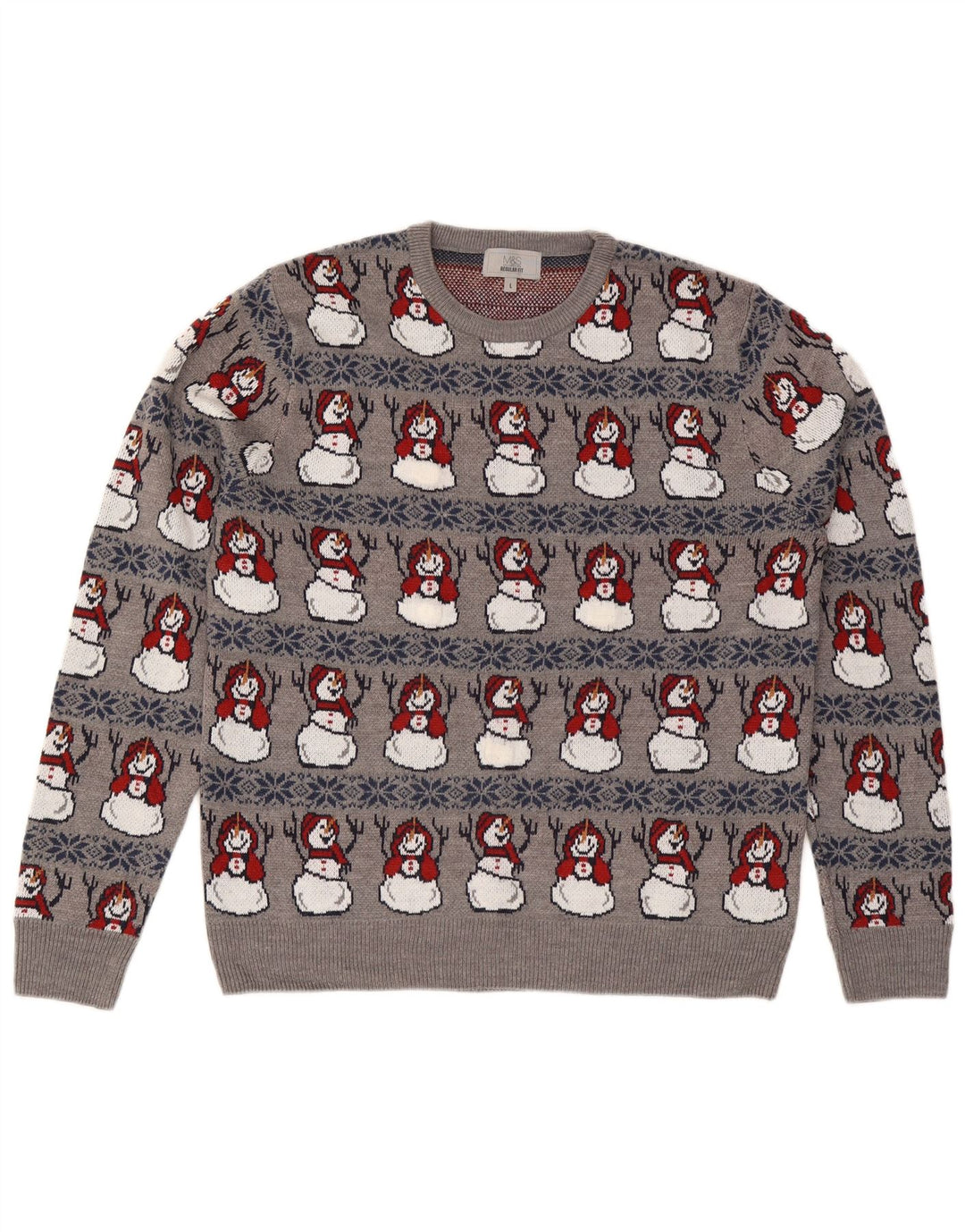 Suéter masculino Marks & Spencer com gola redonda grande cinza natal
