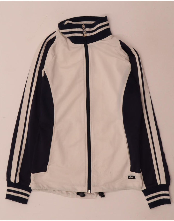Asics Womens Tracksuit Top Jacket UK 12 Médio Branco Colourblock