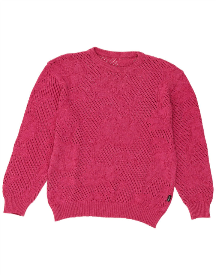 Almira Suéter feminino oversized com gola redonda IT 40 algodão rosa pequeno