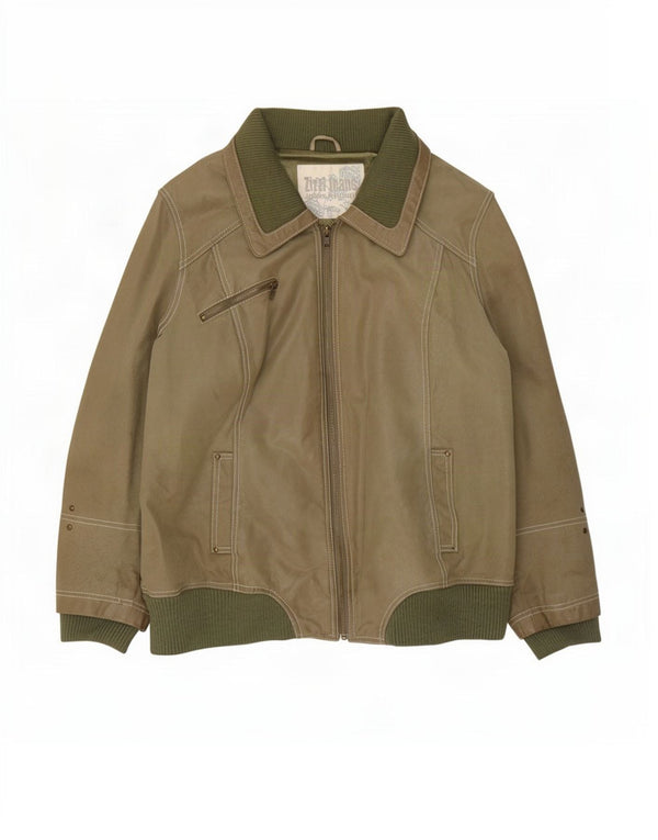 Jaqueta de couro masculina Zizzi UK 36 pequena cáqui
