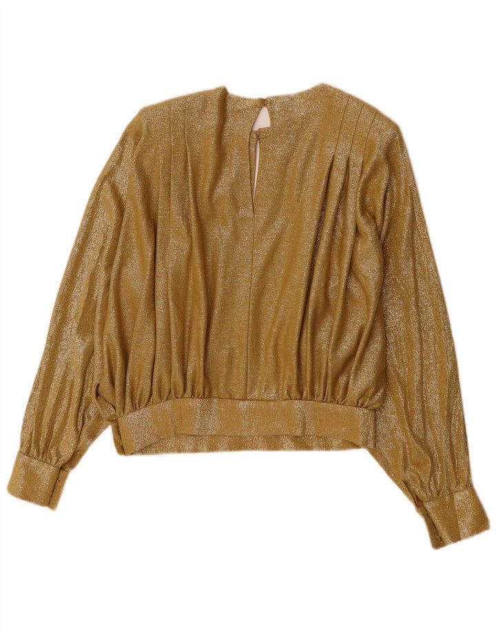 Blusa feminina vintage de manga comprida, top UK 12 médio dourado