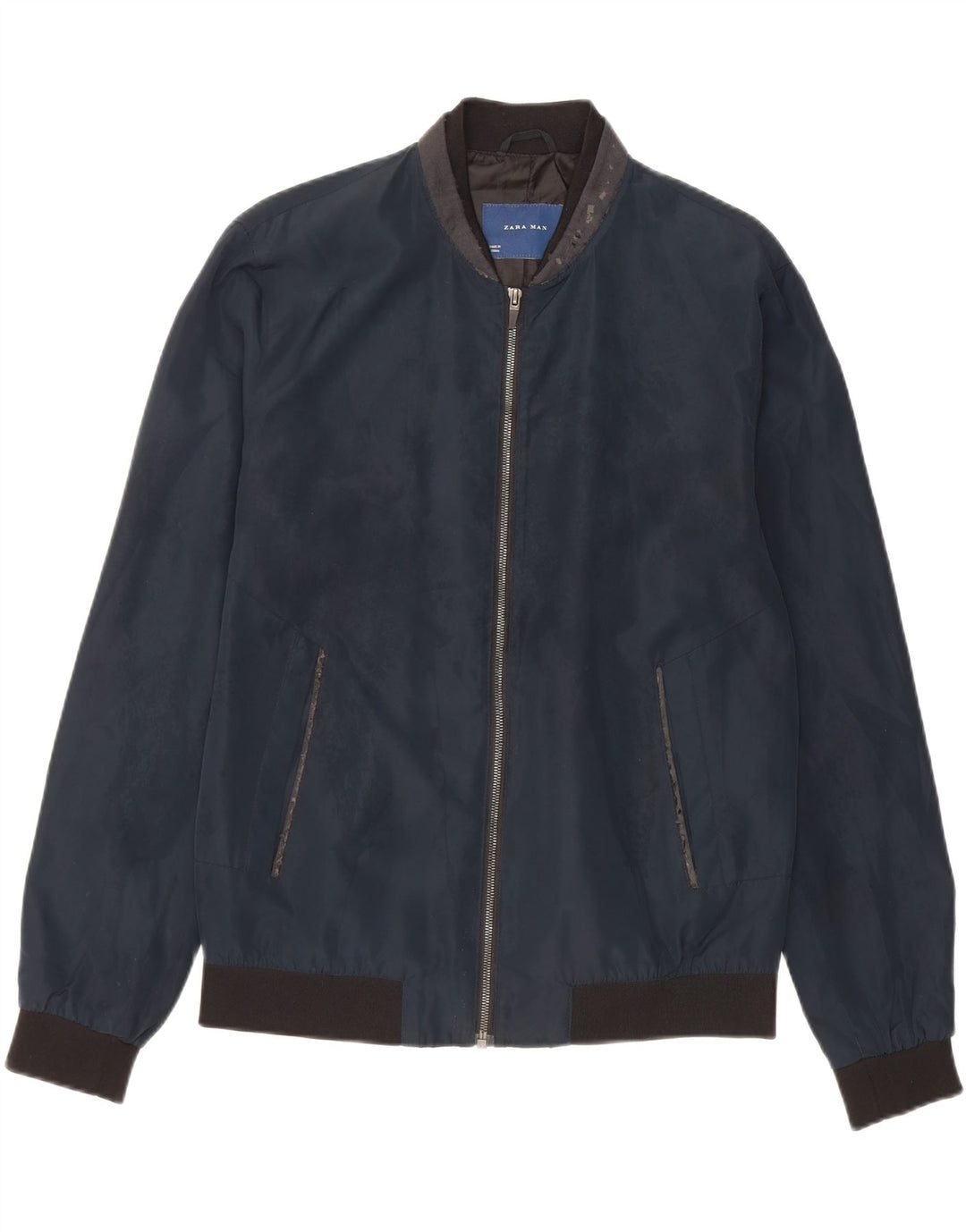 Zara Mens Bomber Jacket UK 40 Grande Poliéster Azul Marinho