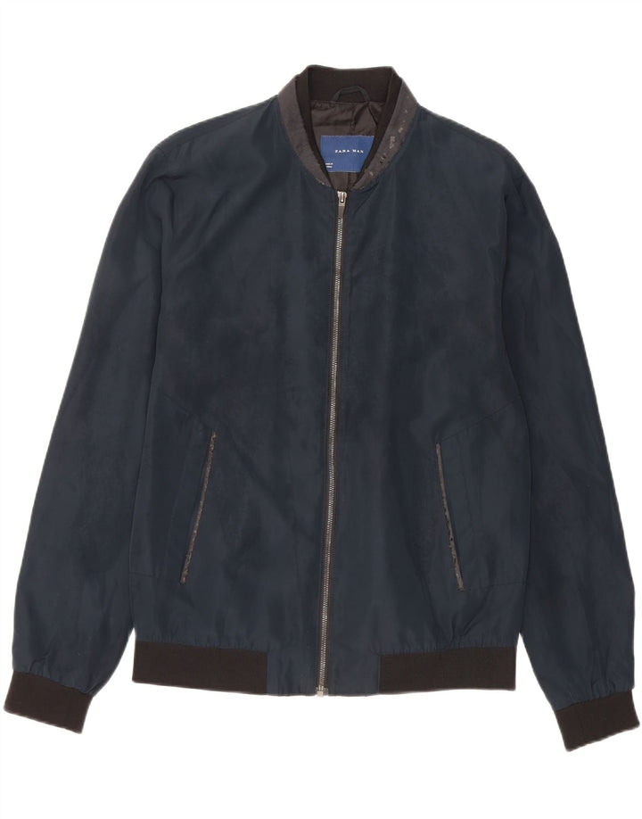 Zara Mens Bomber Jacket UK 40 Grande Poliéster Azul Marinho