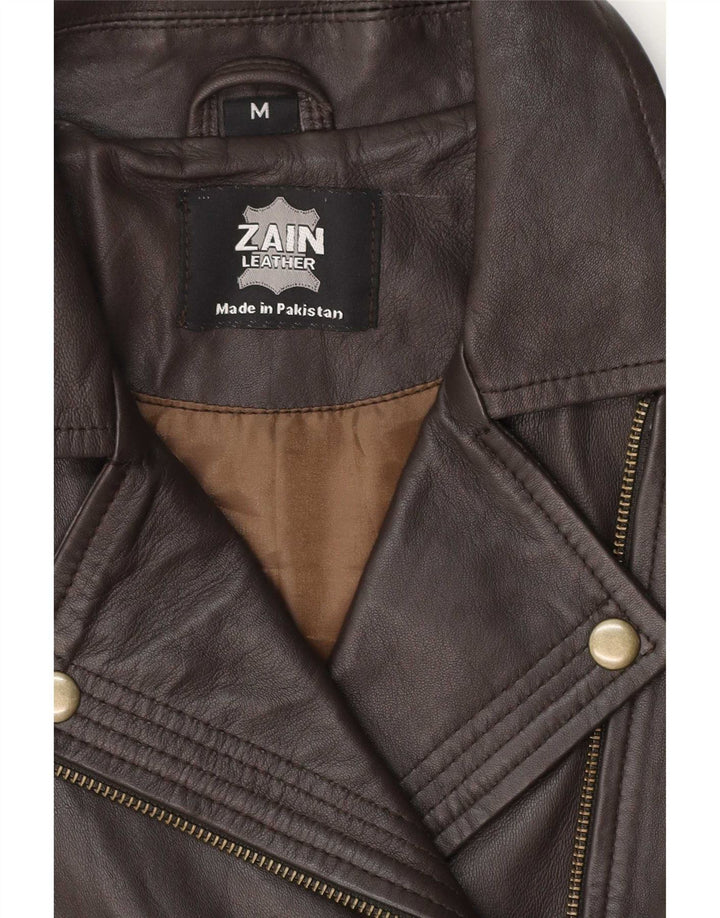 Jaqueta feminina vintage de couro para motociclista Reino Unido 12 couro marrom médio