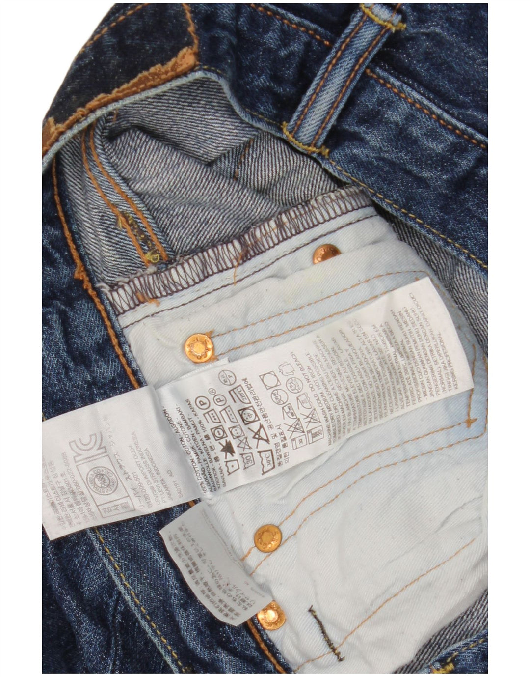 Jeans retos masculinos Levi's W28 L32 algodão azul marinho